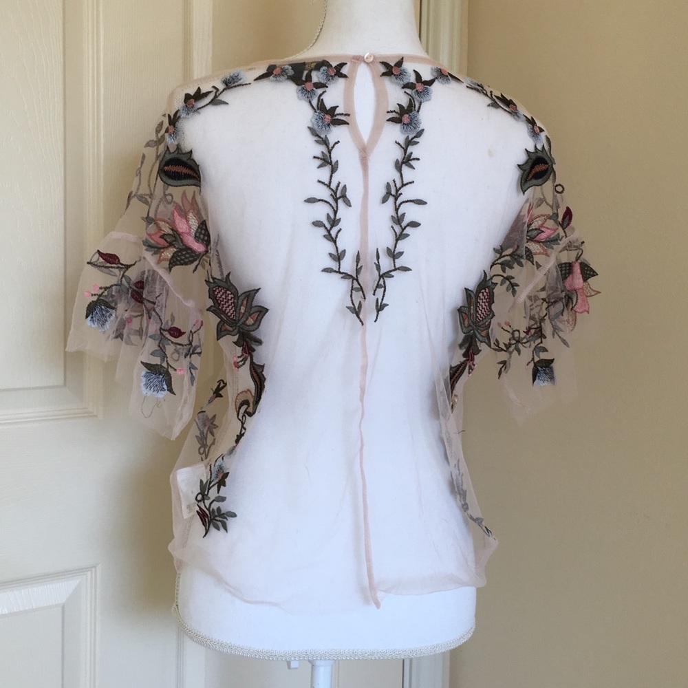 Mesh Light Pink Embroidered Top - Picture 3 of 8